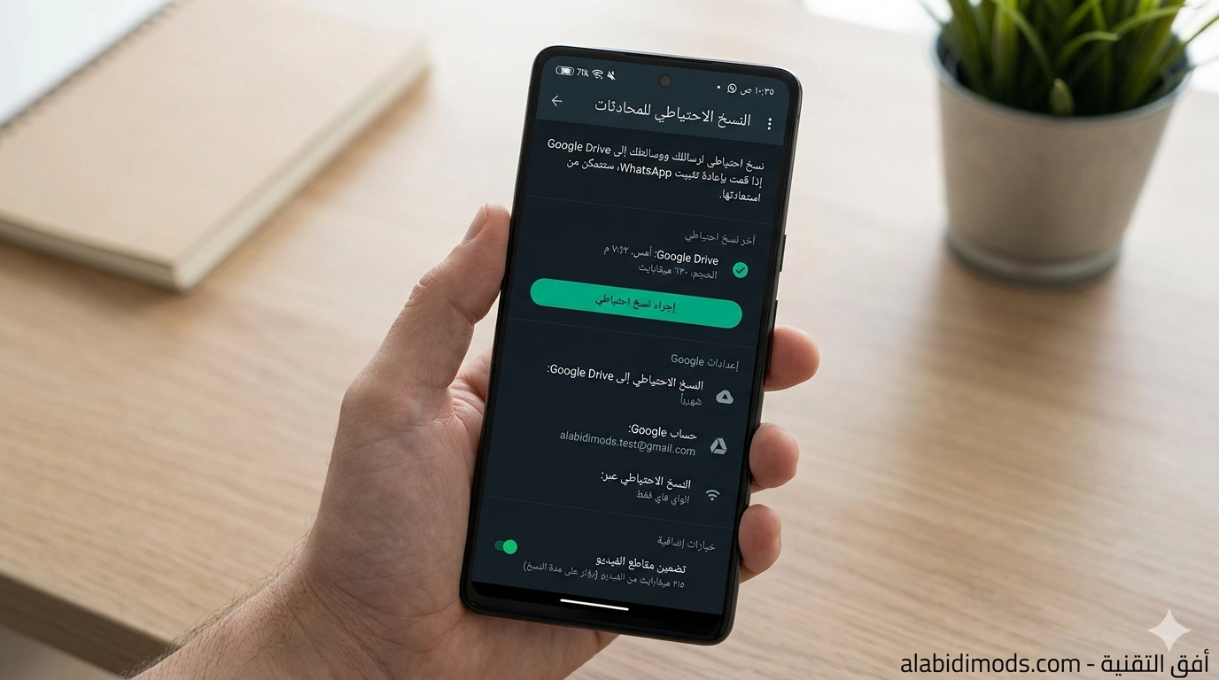 إعدادات النسخ الاحتياطي في واتساب على أندرويد