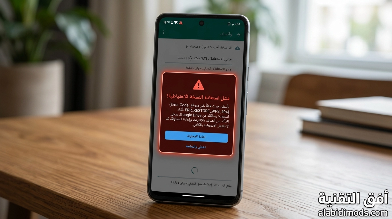 رسالة خطأ فشل استعادة نسخة واتساب