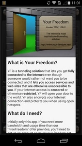 شاشة ترحيب تطبيق Your Freedom VPN